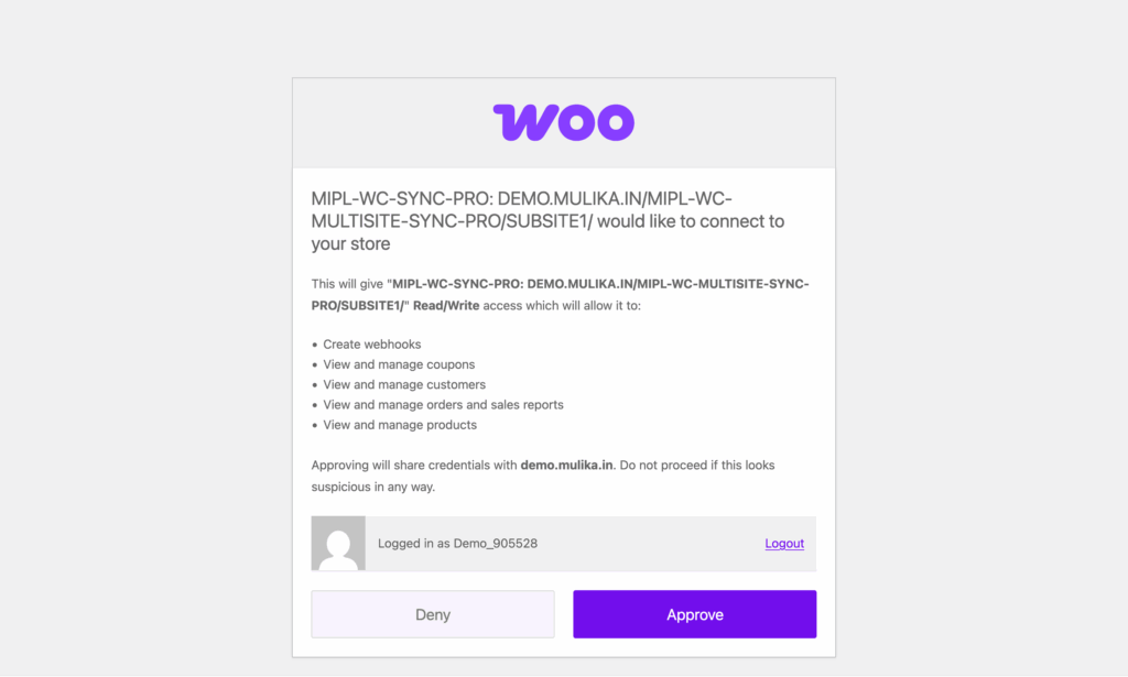 Approve the Connection - MultiStore Sync