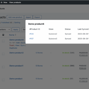 Synced Site Status - MultiStore Sync