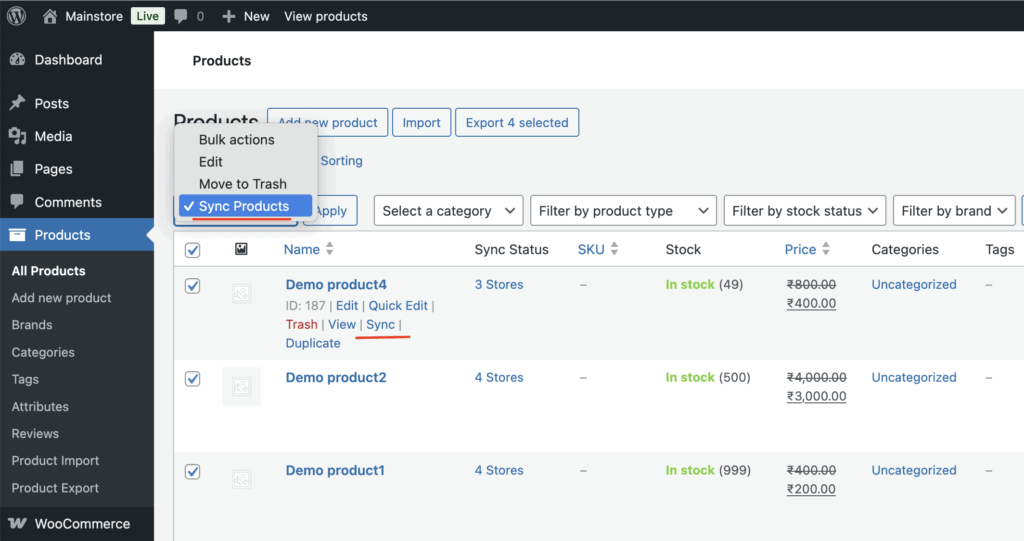 Product Bulk Sync - MultiStore Sync